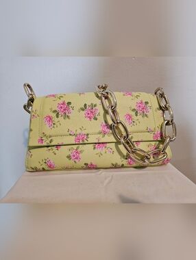 Yellow Floral Shoulder Bag with Gold Chain Strap
